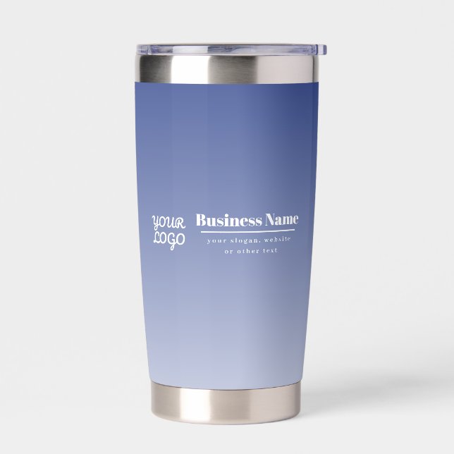 Your Business Name & Logo | Editable Blue & White Insulated Tumbler (Left)