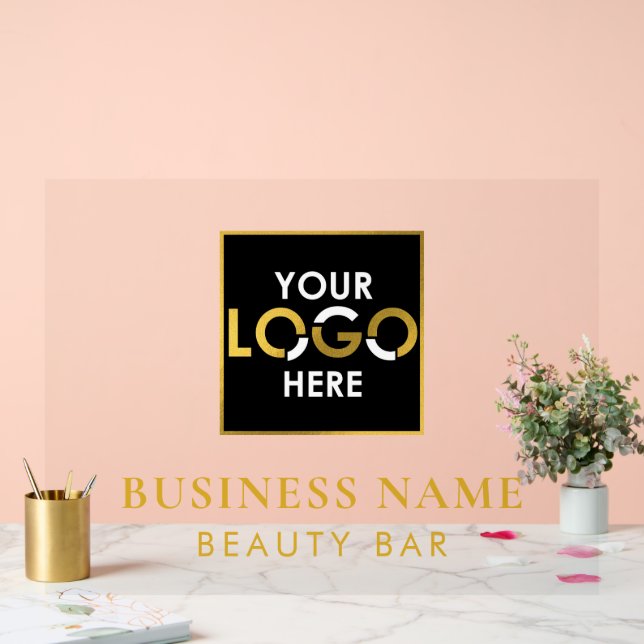 Your Business Name Logo Storefront Black & Gold Acrylic Sign (Wedding)