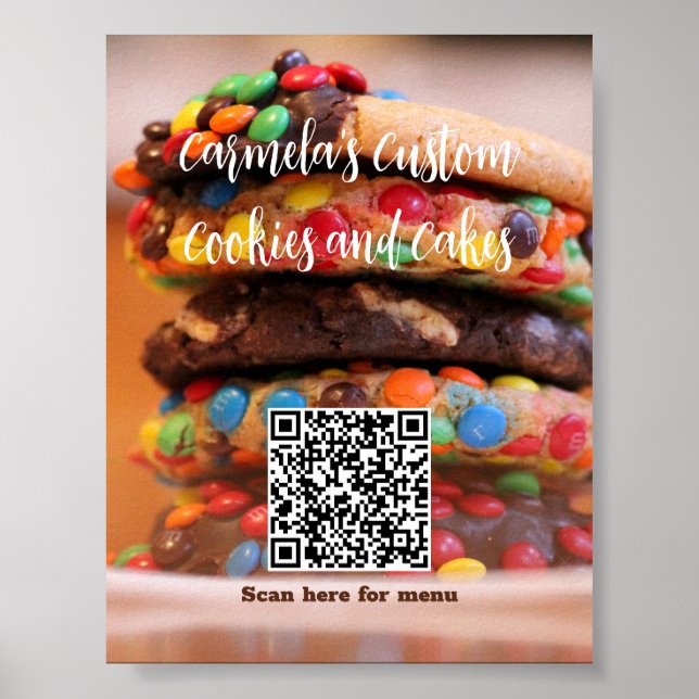 Your Business Name Text with Menu QR Code Cookie  Poster (Front)
