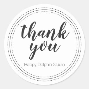 Your Business Name Thank You Black White Classic Round Sticker