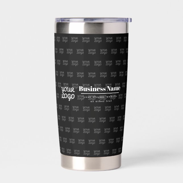 Your Business Name & Tiled Logo | Black & White Insulated Tumbler (Left)
