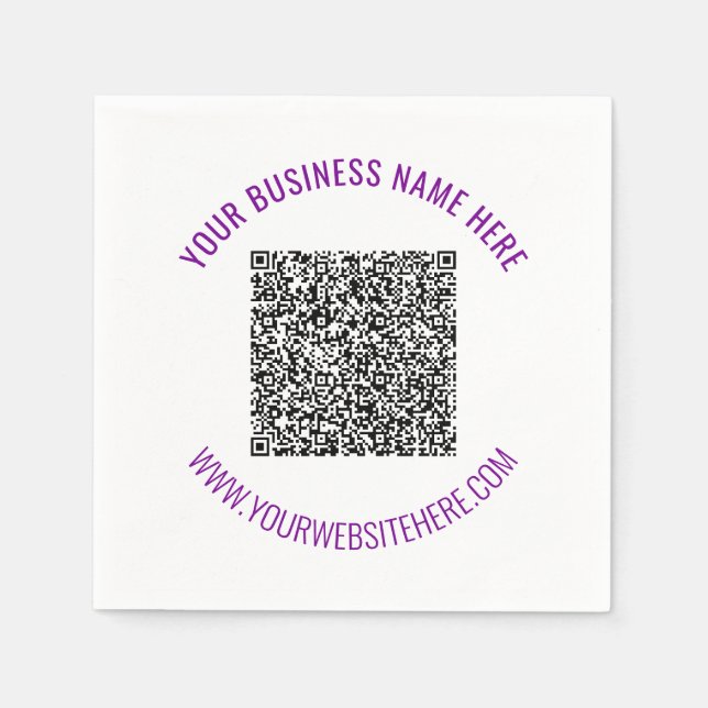 Your Business QR Code Napkins Example Custom Text (Front)