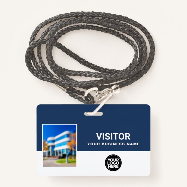 Your Business Visitor Photo Bar Code, Logo Lanyard ID Badge (Front with Lanyard)