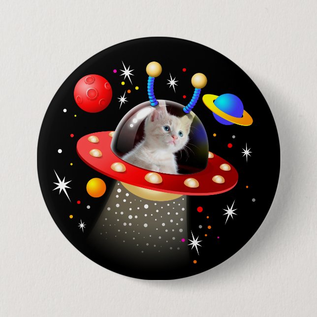 YOUR CAT on a personalised UFO SciFi  7.5 Cm Round Badge (Front)