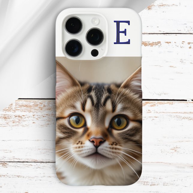 Your Cat Photo Stylish Monogrammed Case-Mate iPhone Case (A monogrammed phone case to personalize with a favorite photo of your pet cat)