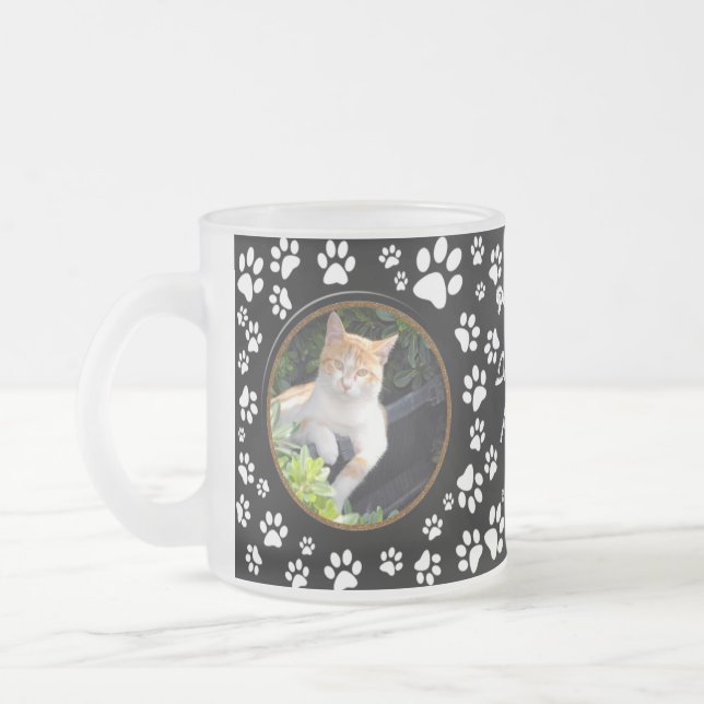 Your Cat Photos Memorial Paw Prints on Black Mug (Left)