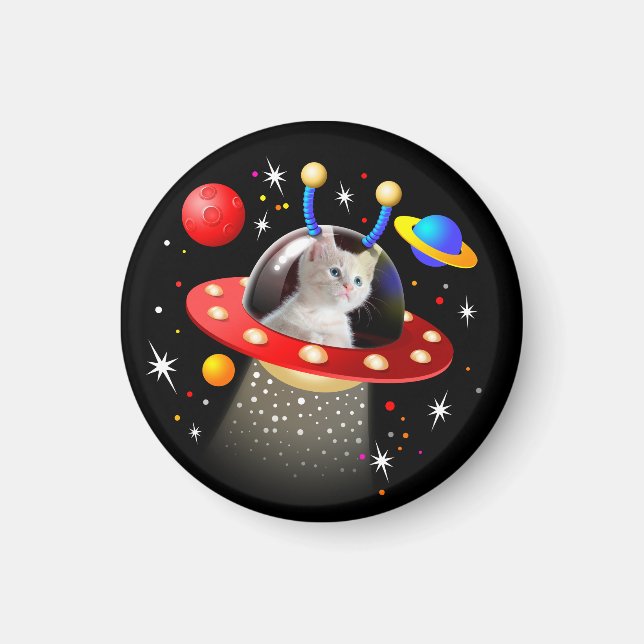 Your Cat Space Traveller UFO Sci-Fi Personalised Magnet (Front)
