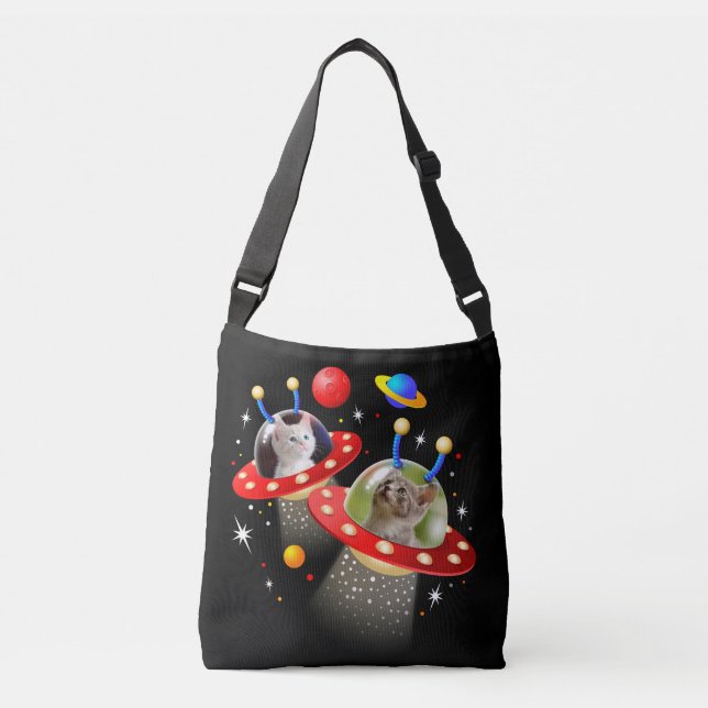 Your Cats in an Alien Spaceship UFO Sci Fi Scene Crossbody Bag (Front)