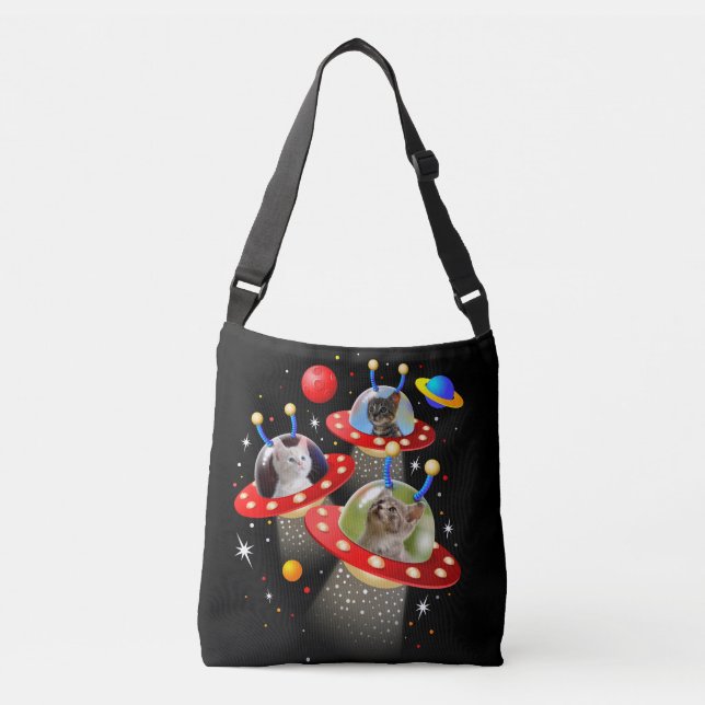 Your Cats in an Alien Spaceship UFO Sci Fi Scene Crossbody Bag (Front)