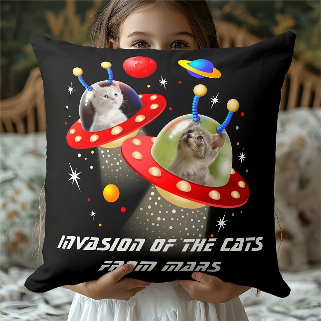 Your Cats in Funny Sci-Fi UFO Space Alien Theme Cushion (Creator Uploaded)