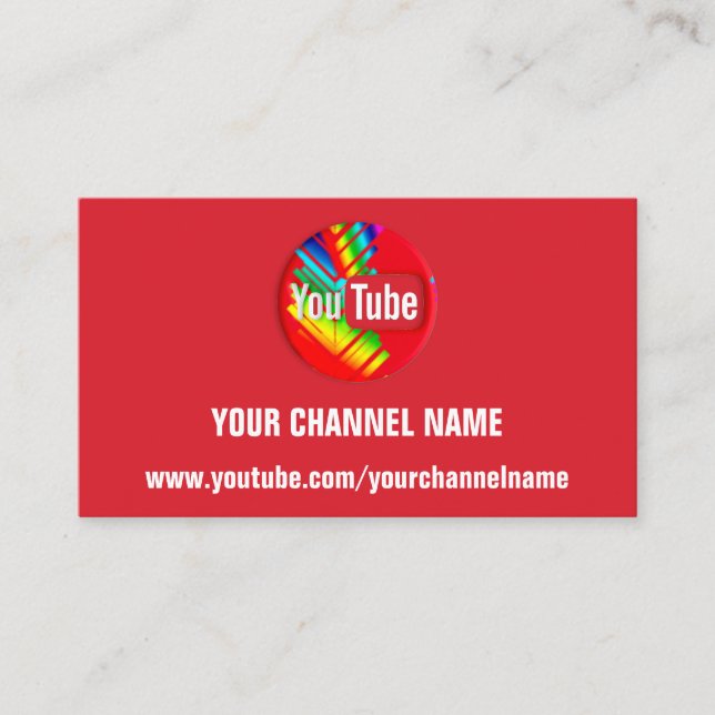 YOUR CHANNEL NAME YOUTUBER SUSCRIBE RAINBOW RED BUSINESS CARD (Front)