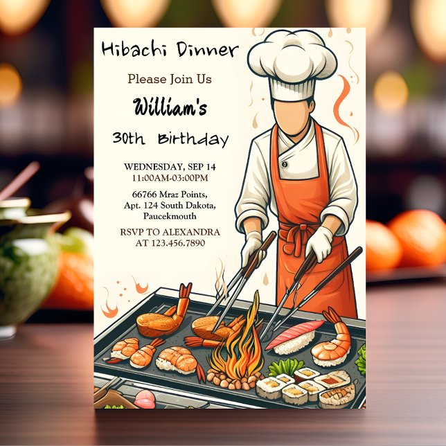 Your Chef Bbq Japanese Sushi Hibachi 40th Birthday Invitation (Creator Uploaded)