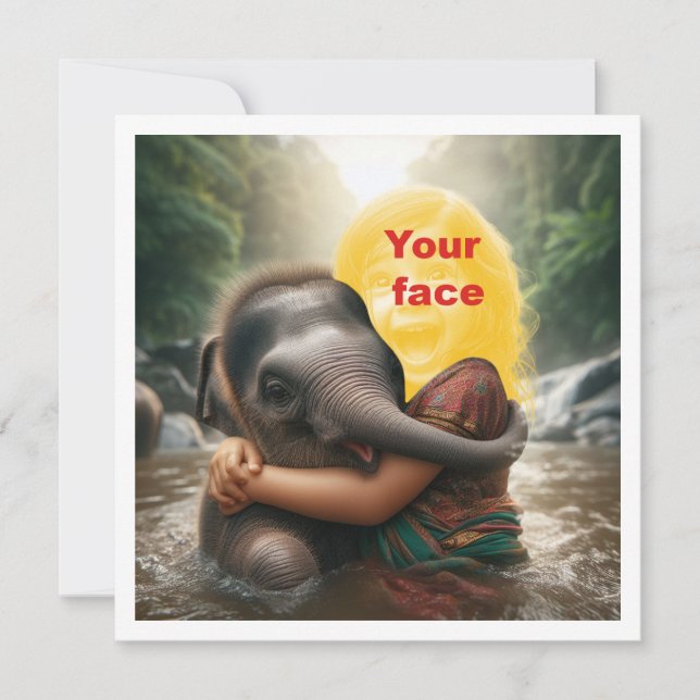 Your child hugging elephant, add photo card (Front)