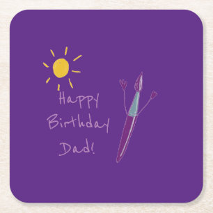 Your Child’s Artwork For Dad Square Paper Coaster