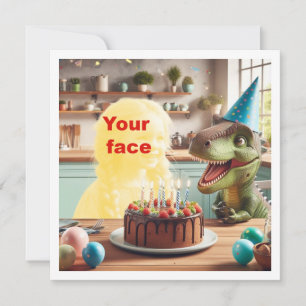 Your child with dinosaur, dinosaur birthday, t-rex card