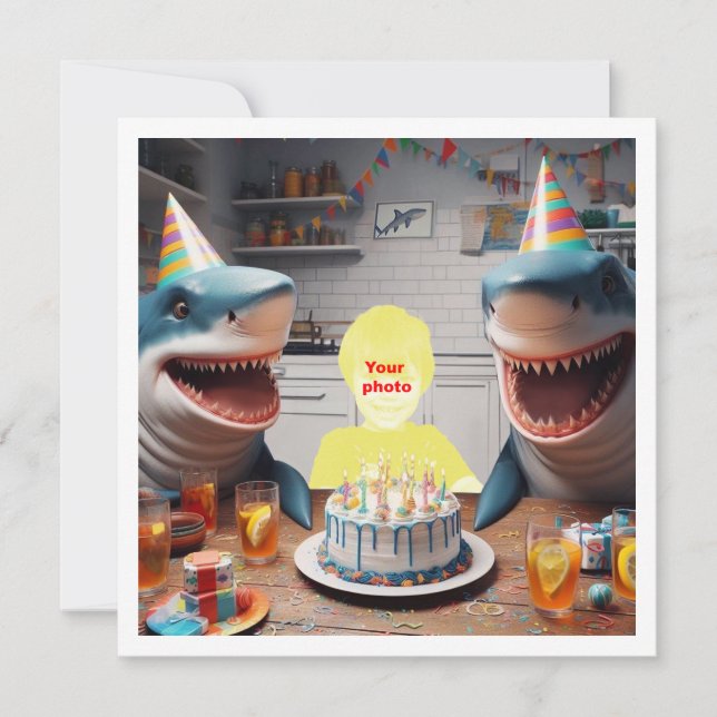 Your child with sharks birthday party, shark bday card (Front)