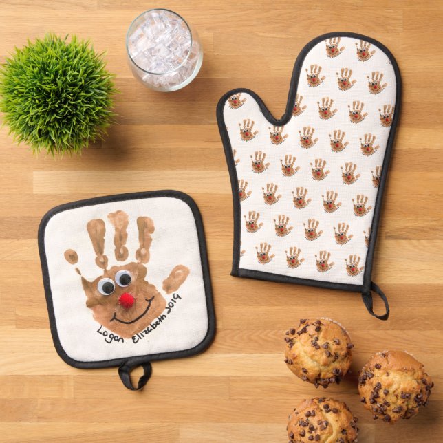 Your Child's Art Custom Printed on Oven Mitt & Pot Holder Set (Top Down)