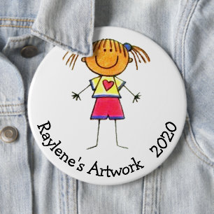 Your Child's Artwork Pinback Buttons, HUGE 6 Inch Cm Round Badge