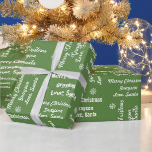 Your Child's Name on Green Gift Wrap from Santa