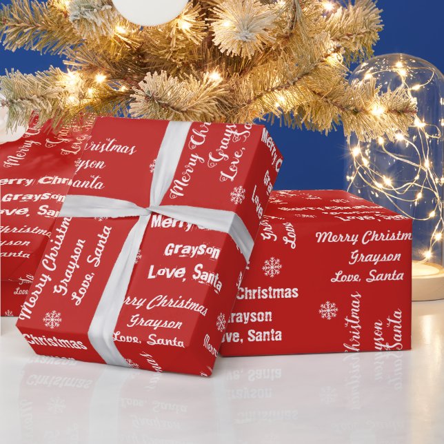 Your Child's Name on Red Wrapping Paper from Santa (Holidays)
