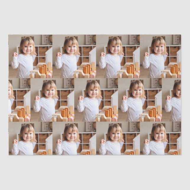 Your Child's Photo & Script Name, Pattern Tissue Paper (Front)