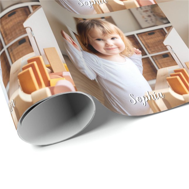 Your Child's Photo & Script Name Wrapping Paper (Roll Corner)