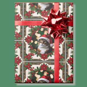 Your Christmas Pet Cat Photo Red Green  Wrapping Paper