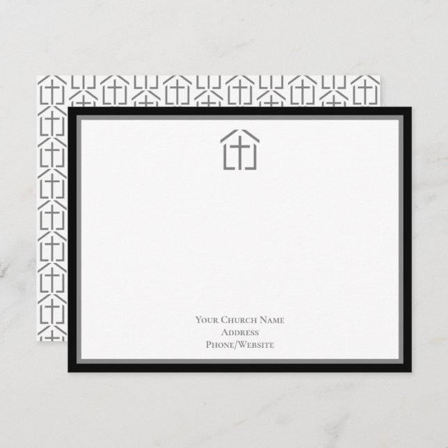 Your Church Name Logo Cross Grey Note Card (Front/Back)