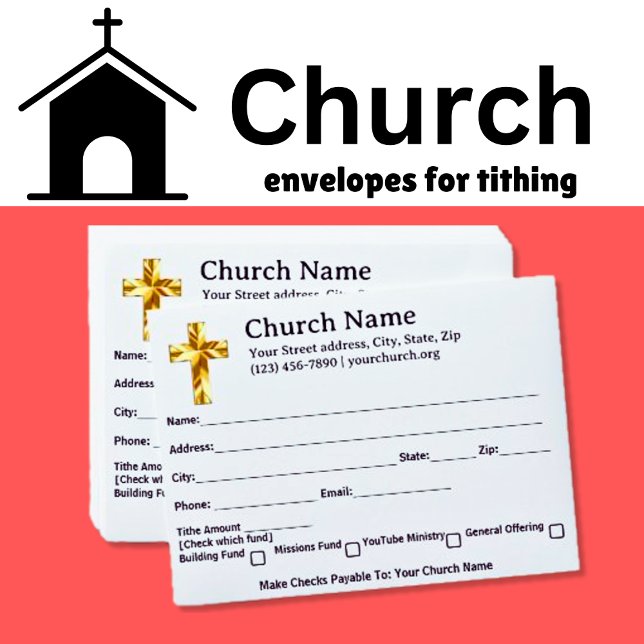 Your Church Tithes Offering Template Gold Cross Envelope (Creator Uploaded)