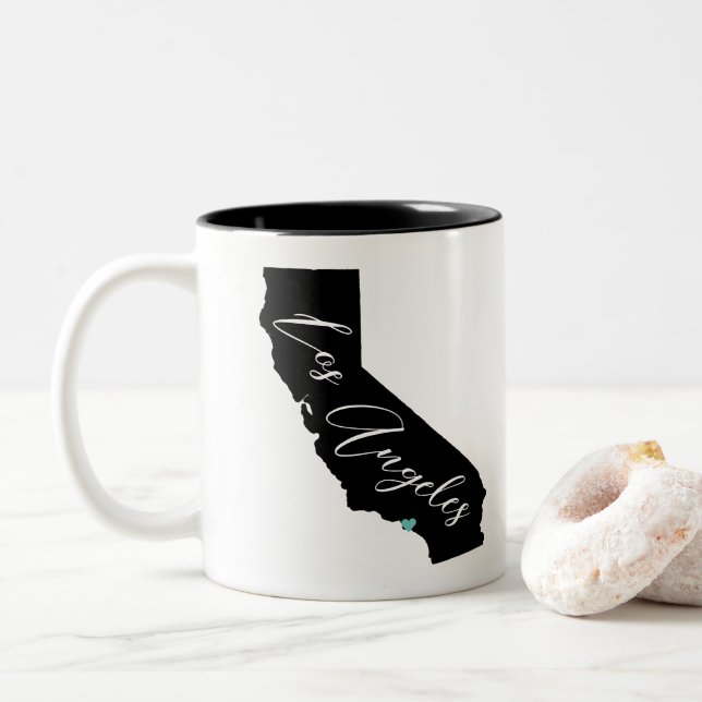 Your City in California Name and Heart Los Angeles Two-Tone Coffee Mug (With Donut)