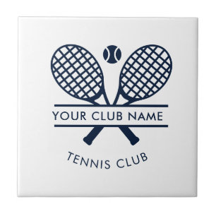 Your Club Name Tennis Racket Motif Navy Blue Tile