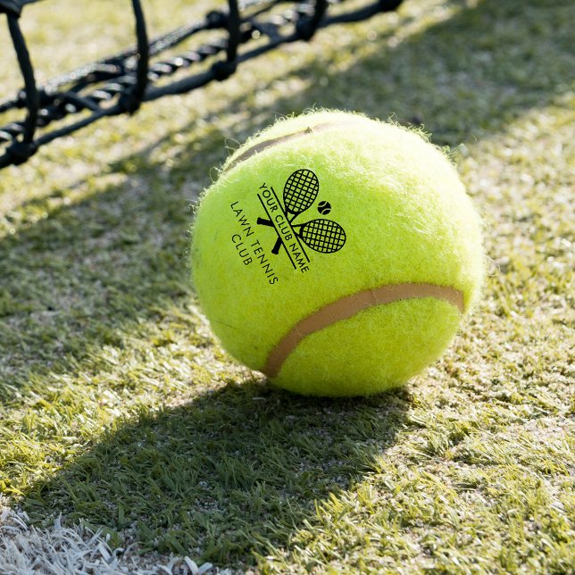 Your Club Name Tennis Team  Players Coach Custom Balls (Lawn Tennis Racket Black Motif Country Club)
