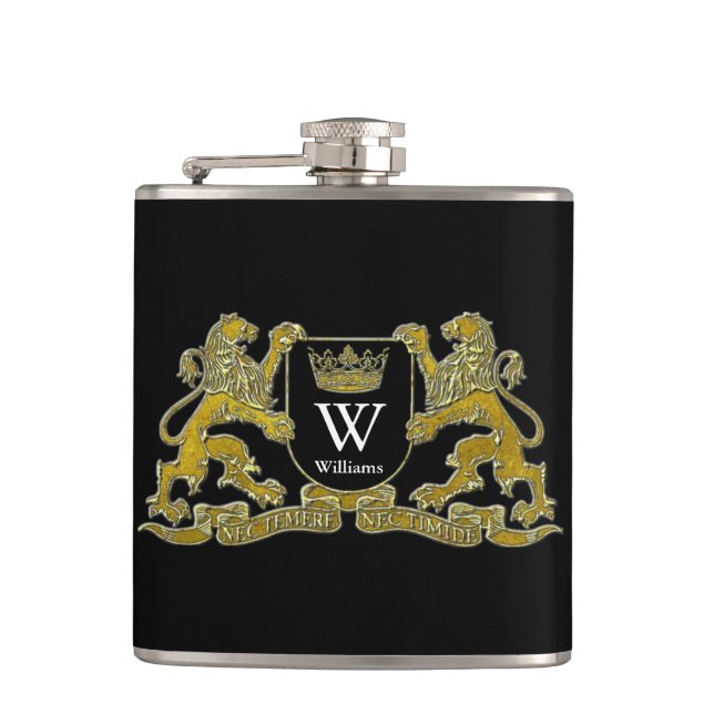 Your Coat of Arms Monogram and Colour Hip Flask (Front)
