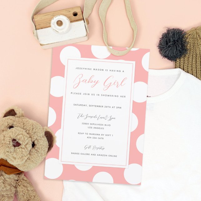 Your Colour and White Polka Dot Border Baby Shower Invitation (Creator Uploaded)