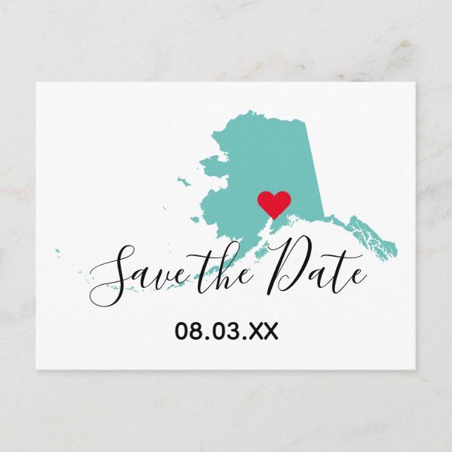 Your Colours Alaska Map Shape Save the Date Announcement Postcard (Front)