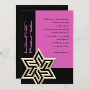 Your Colours Bat Mitzvah Large Gold Star of David Invitation