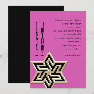 Your Colours Bat Mitzvah Large Gold Star of David Invitation