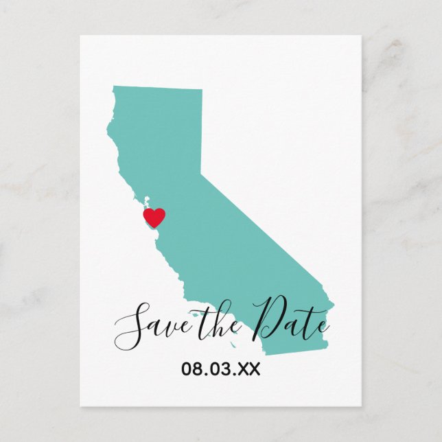Your Colours California Map Shape Save the Date Announcement Postcard (Front)