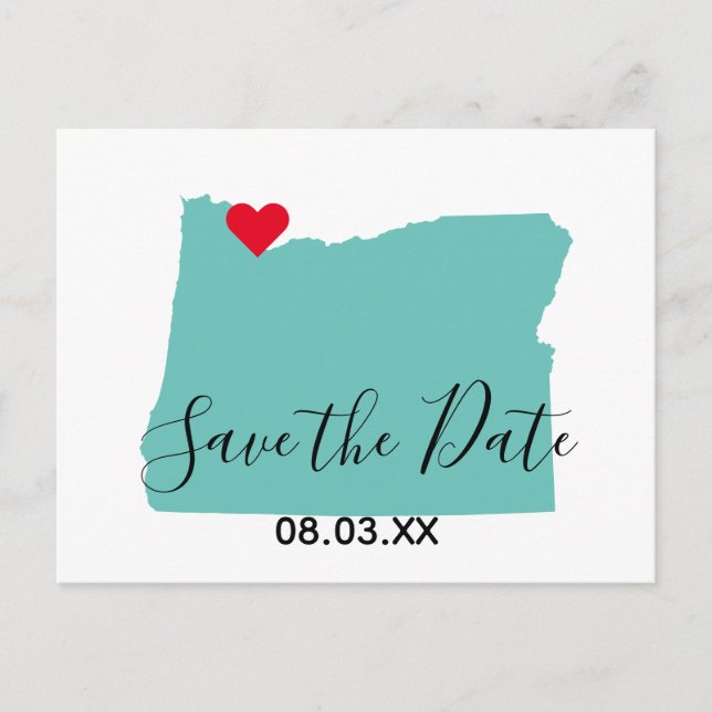 Your Colours Oregon Map Shape Save the Date Announcement Postcard (Front)