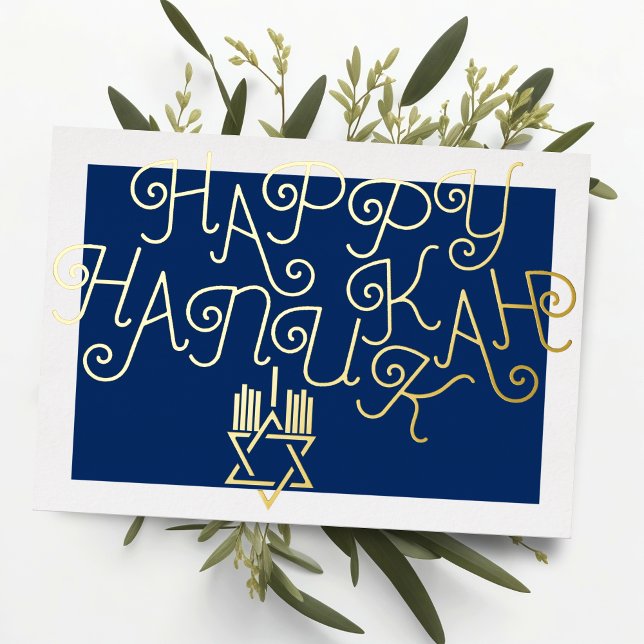Your Colours Star of David Menorah Happy Hanukkah Foil Holiday Card (Creator Uploaded)