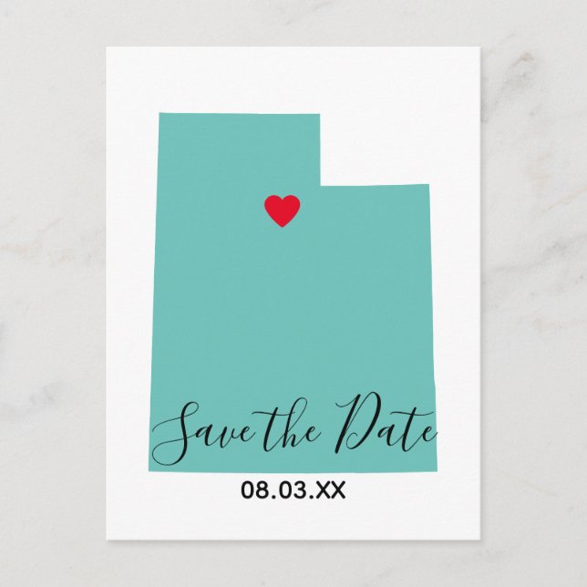 Your Colours Utah Map Shape Save the Date Announcement Postcard (Front)