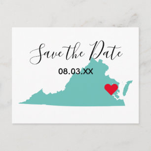 Your Colours Virginia Map Shape Save the Date Announcement Postcard