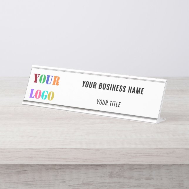 Your Company Logo and Text Business Desk Name Plate (Front)