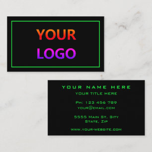 Your Company Logo Info Black Green Business Card