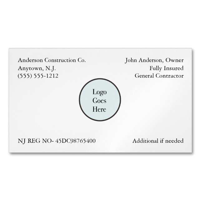 Your Company Logo Information Registration  Magnetic Business Card (Front)
