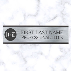 Your Company Logo Office Door Sign Faux Silver 