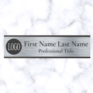 Your Company Logo Office Door Sign Faux Silver 