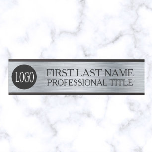 Your Company Logo Office Door Sign Faux Silver 