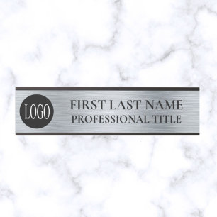 Your Company Logo Office Door Sign Faux Silver