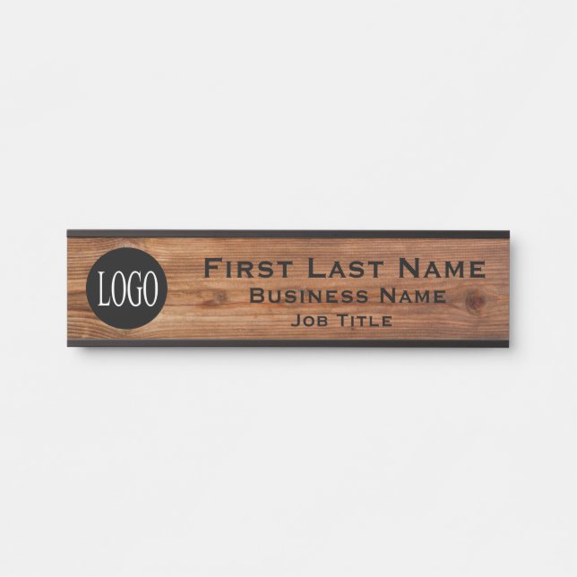 Your Company Logo Office Door Sign Rustic Wood (Front)